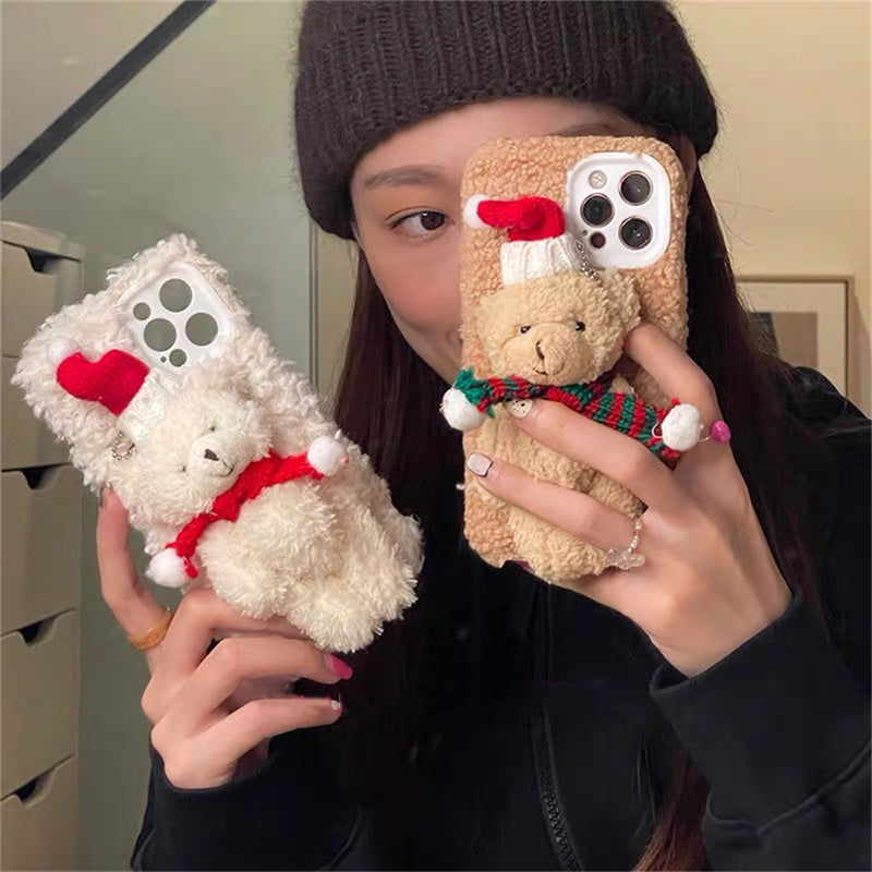 Cells Swag iPhone Case Plush Christmas Bear Design Soft TPU Protection for Festive Style and Everyday Phone Protection