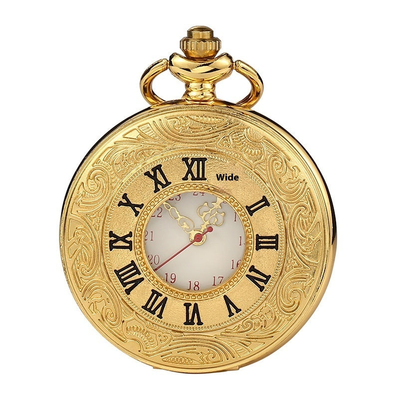 Quartz Pocket Watch Retro Roman Style Hollow-out